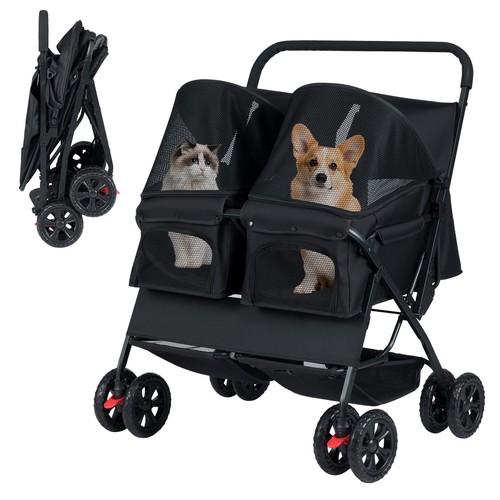 Double pet stroller with - double,