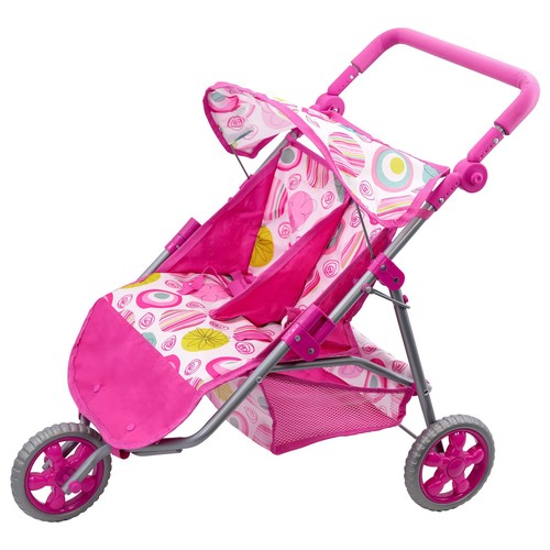 Twin dolls pink pram - pink, double